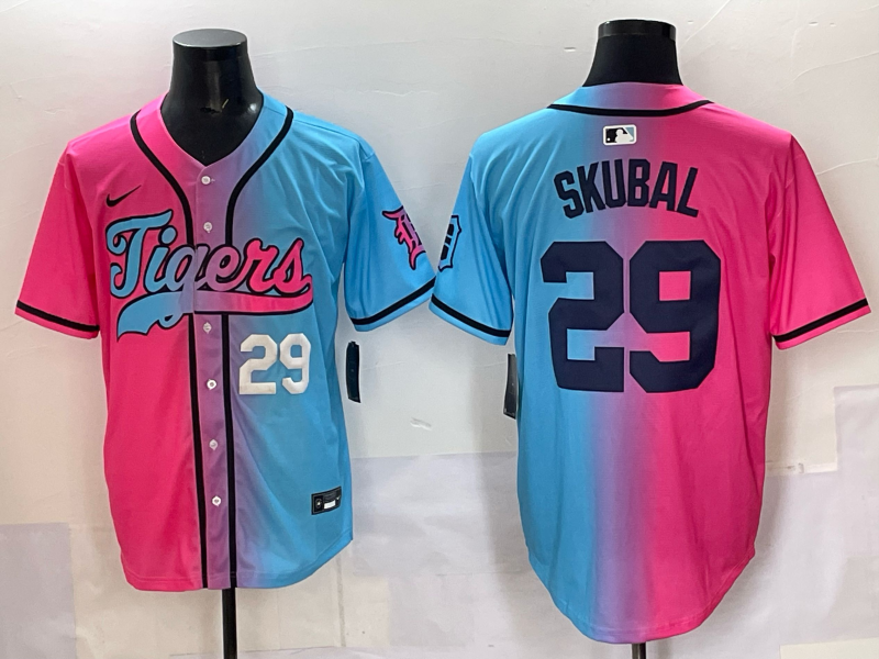 Men 2025 Detroit Tigers #29 Skubal Blue pink Game Nike MLB Jersey style 04->detroit tigers->MLB Jersey